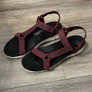 Cheeks Tony Little Fit Body Sneaker Sandals Sz 9 Red/Grey/Black